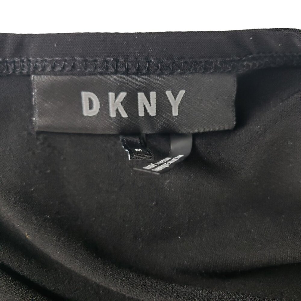 DKNY Black Fit Flare Black Dress M Hi Low Hem Stretchy Poly Sleeveless EUC - Picture 7 of 9